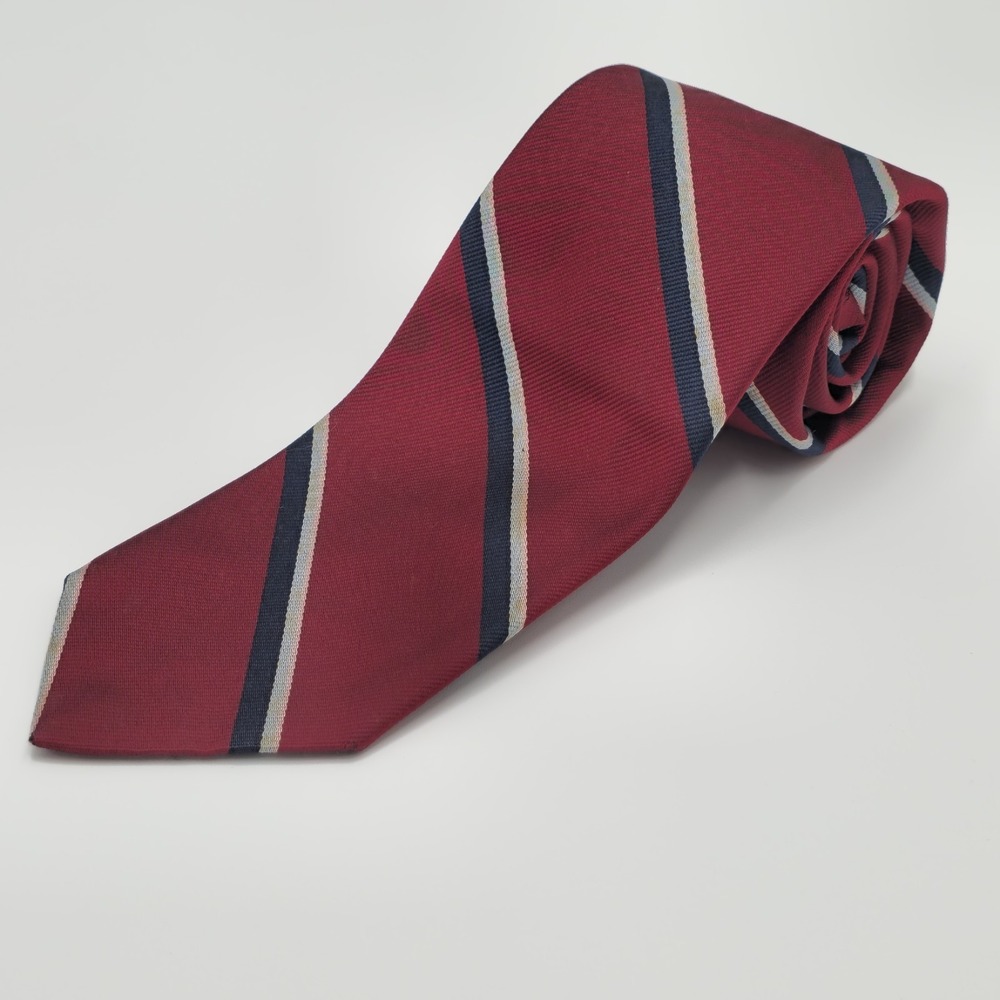 Jos. A. Bank Clothiers Men's Burgundy‎ Navy Gray Striped Silk Necktie Classic...
